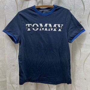 Tommy Hilfiger T-Shirt Mens Small Navy Blue Excellent Graphic Ringer Tee